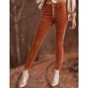 Cabi Women's Corduroy Caramel-Brown Pants Straight Leg Button-Fly Cotton Size 6